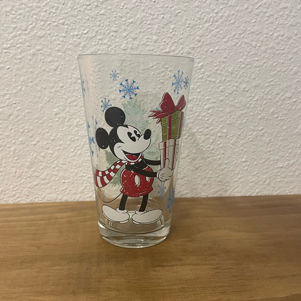 Disney Mickey Mouse Holiday Glass Tumbler - Red and White